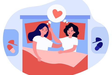 Zwei Frauen liegen im Bett