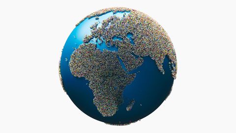 Weltbevölkerung veranschaulicht auf einer animierten Weltkugel