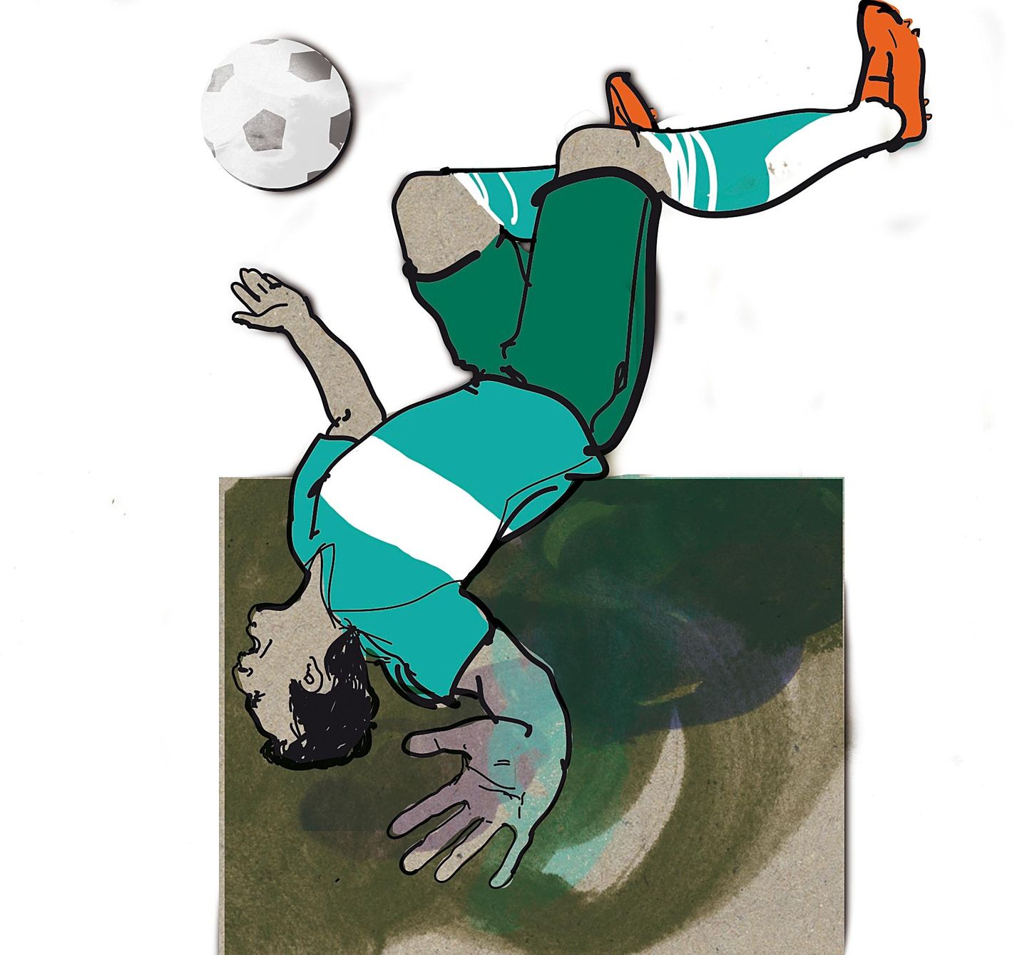 Risiko Nackenschmerzen: Illustration eines Mannes, der einen Fallrückzieher macht