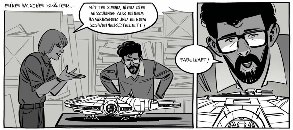 George Lucas sieht den Millennium Falcon zum ersten Mal