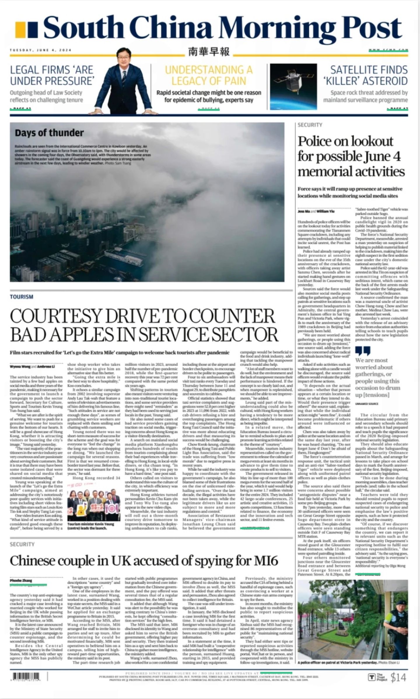 Die Titelseite der "South China Morning Post" aus Hongkong auf Englisch