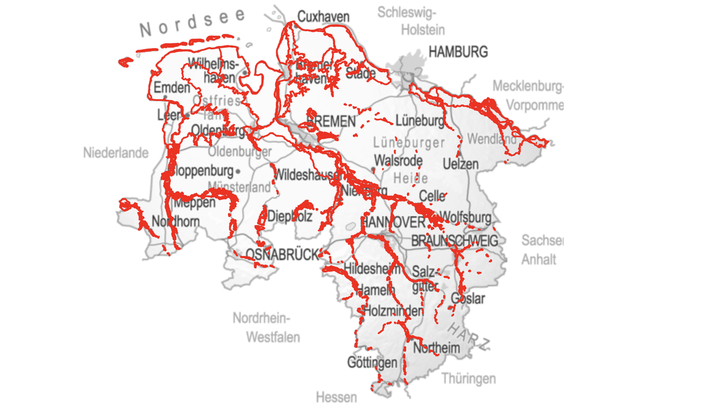 Die Hochwassergefahrenkarte für Niedersachsen erreicht man über folgenden Link:  https://www.umweltkarten-niedersachsen.de/umweltkarten/