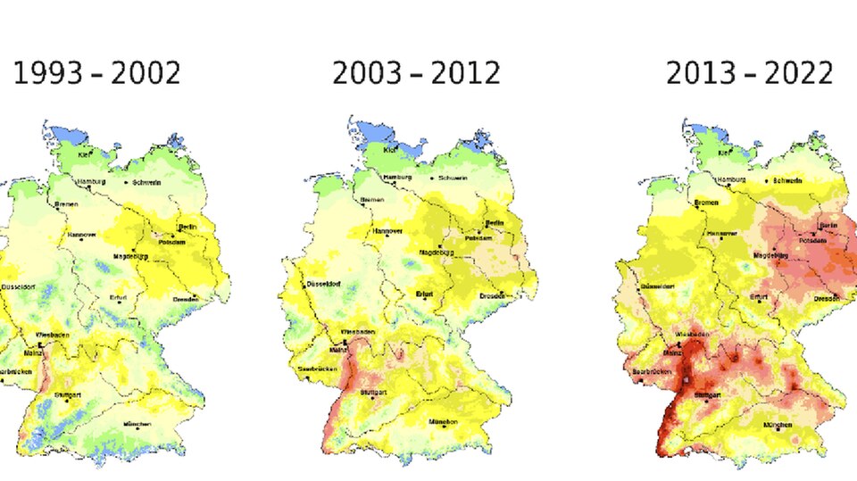 Die Grafik des Deutschen Wetterdienstes zeigt die Entwicklung der Hitzetage in Deutschland seit 1993