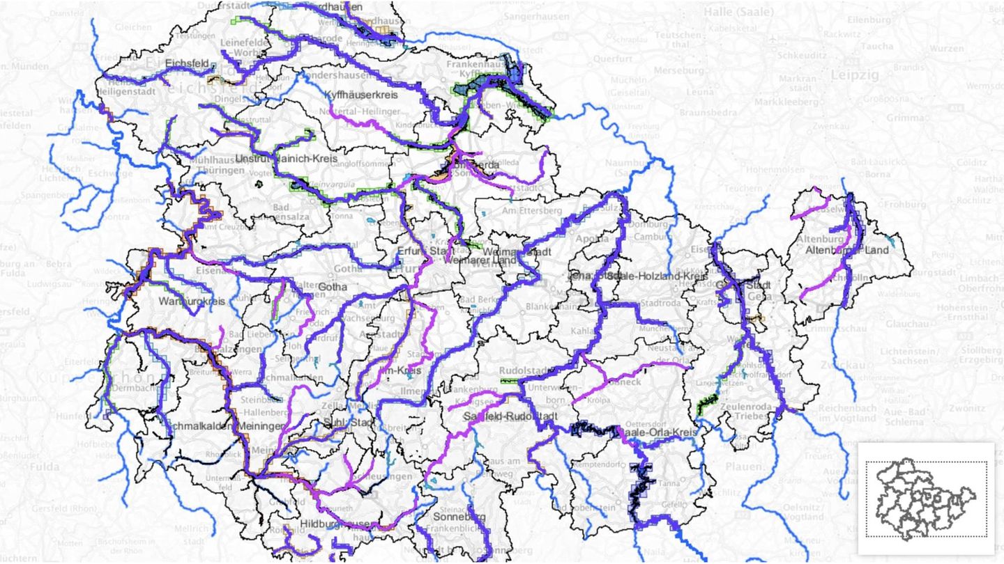 Die Hochwassergefahrenkarte für Thüringen erreicht man über folgenden Link:  https://antares.thueringen.de/cadenza/pages/map/default/