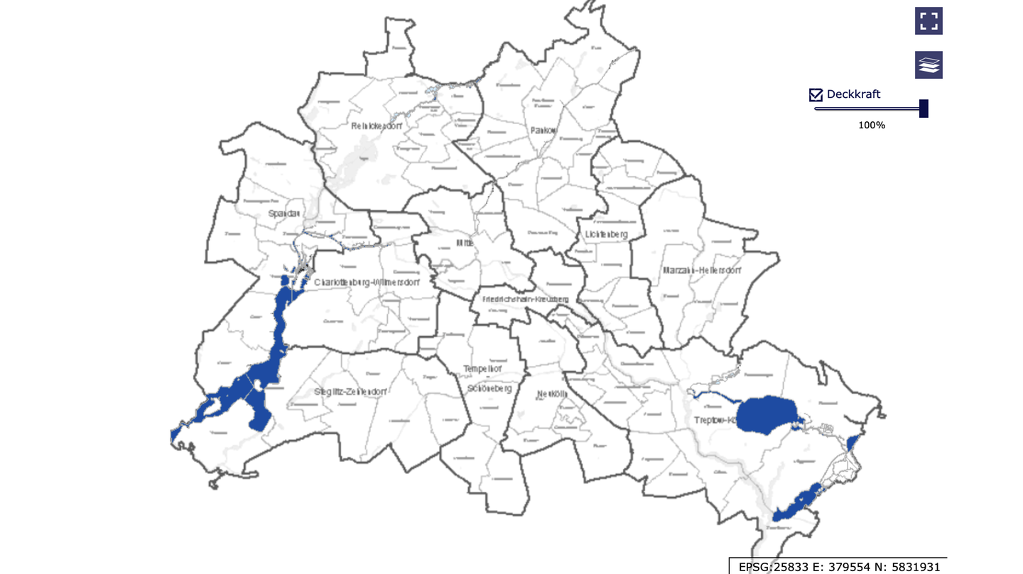 Die Hochwassergefahrenkarte für Berlin erreicht man über folgenden Link:  fbinter.stadt-berlin.de/fb/index.jsp?loginkey=zoomStart&mapId=k02_23_1hwgkhigh2019@senstadt&bbox=374077,5817439,383498,5823574
