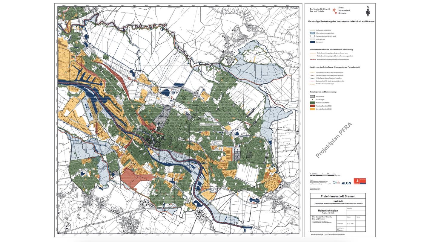 Die Hochwassergefahrenkarte für Bremen erreicht man über folgenden Link:  umwelt.bremen.de/umwelt/hochwasser-kuestenschutz-und-quantitative-wasserwirtschaft/hochwasserrisikomanagement-23599