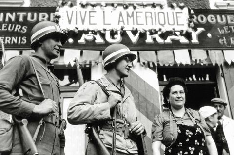 D-Day in Frankreich: "Lang lebe Amerika" heißt es auf diesem Transparent im Juni 1944