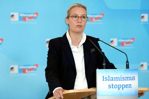 AfD-Chefin Alice Weidel bei einem Pressestatement