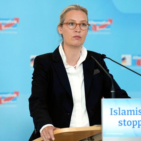 AfD-Chefin Alice Weidel bei einem Pressestatement