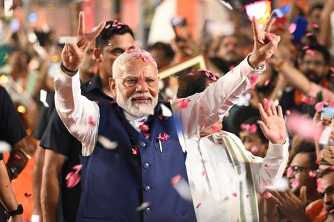 Indiens Premierminister Narendra Modi bei der Wahlfeier im BJP-Hauptquartier in Neu-Delhi