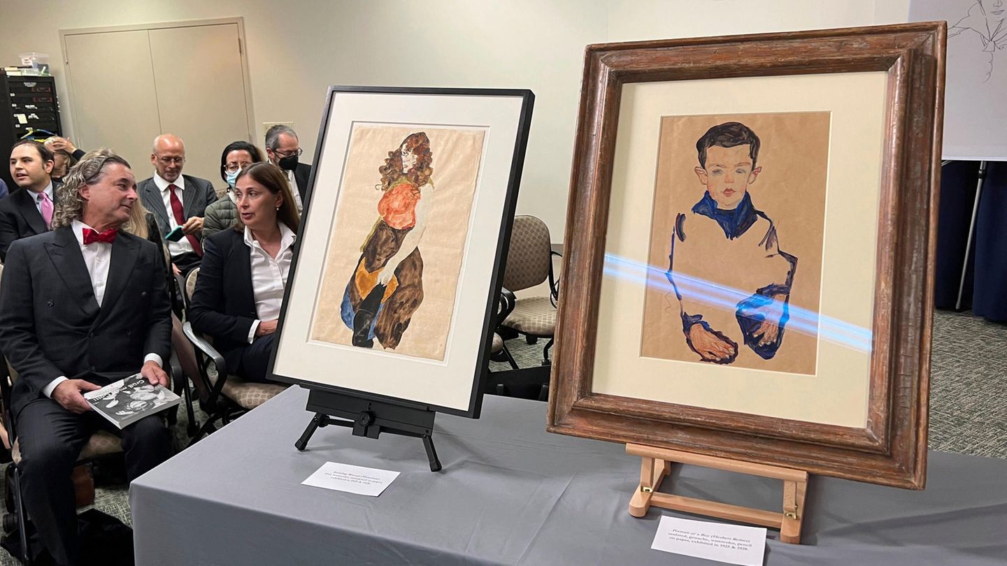 Kunstwerke des Expressionisten Egon Schiele sind in Manhattan ausgestellt, während einer Zeremonie zur Rückgabe