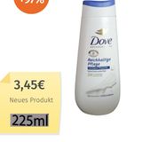 Dove Pflegedusche kostet 1,95 Euro für 250 ml bisher – künftig gibt es Dove Duschcreme, wo 225 ml dann 3,45 Euro kosten