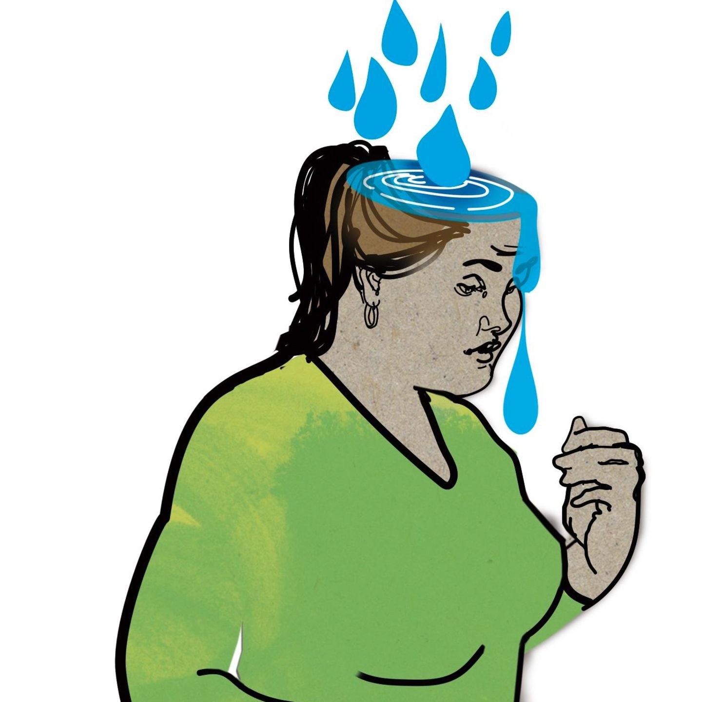 Illustration einer Frau, der es in den Kopf regnet