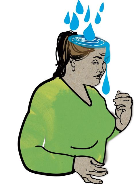 Illustration einer Frau, der es in den Kopf regnet