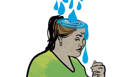 Illustration einer Frau, der es in den Kopf regnet