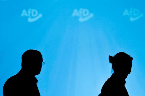 Die AfD-Doppelspitze Chrupalla und Weidel bei einem Auftritt in Marl