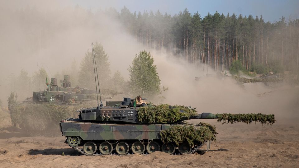 Ein Leopard Panzer der Bundeswehr bei einer Nato-Übung in Litauen