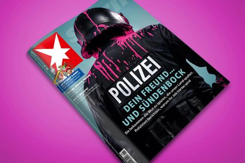 Das Cover des stern "Polizei – dein Freund und Sündenbock" zeigt einen Polizisten von hinten, der mit Farbe beschmiert ist