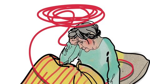 Illustration einer Frau mit Heizdecke