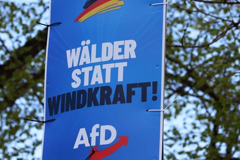 "Wälder statt Windkraft" steht auf einem Plakat der AfD. Aus ihrer Sicht passen Klima- und Umweltschutz wohl nicht zusammen