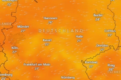 Karte von windy.com zeigt: Das Wetter in den kommenden Tagen wird sommerlich