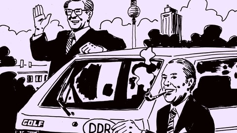 Illustration vom damaligen VW-Chef Schmücker und SED-Chef Erich Honecker