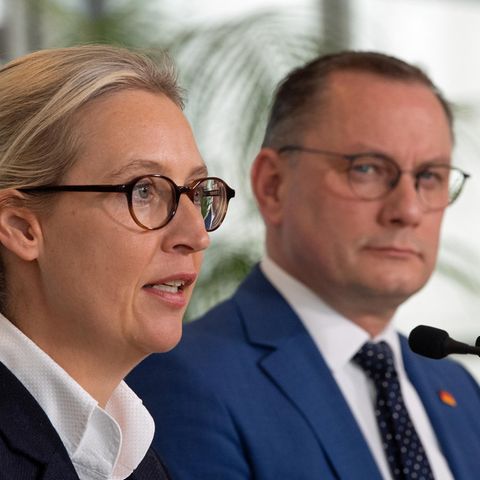 Suchen neue Bündnispartner in Brüssel: Alice Weidel und Tino Chrupalla, Parteivorsitzende der AfD