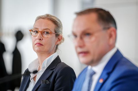 Die AfD-Vorsitzenden Alice Weidel und Tino Chrupalla Anfang Juni im Bundestag.