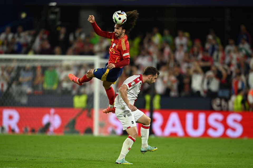 Spain's defender Marc Cucurella at the European Championships in the match against Georgia Spain's defender Marc Cucurella at the European Championships in the match against Georgia
