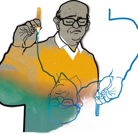 Kopfschmerzen: Illustration von einem Mann, der über Kopf malt