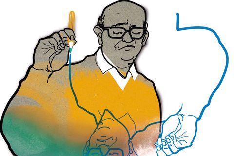 Kopfschmerzen: Illustration von einem Mann, der über Kopf malt