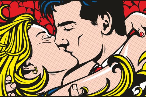 Küssen: Pop-Art-Illustration eines küssenden Paares