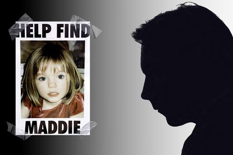 Collage aus dem Vermisstenbild von Maddie McCain und der Silhouette des Verdächtigen