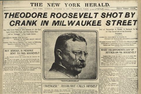 Zeitungsausriss des "New York Herald" von der Nachricht über den Anschlag auf Roosevelt