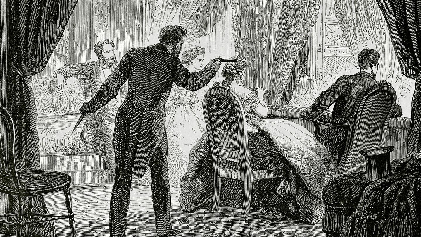 Gravur des Schusses auf Abraham Lincoln