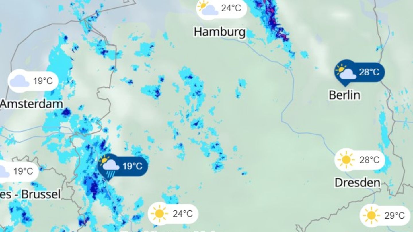 Echtzeit und Vorhersage: Vereinzelt Gewitter möglich: Karten zeigen, wo am Nachmittag Unwetter aufziehen