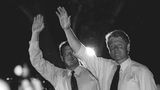 Al Gore und Bill Clinton 1992 bei einer Veranstaltung in New York City um Spenden zu sammeln