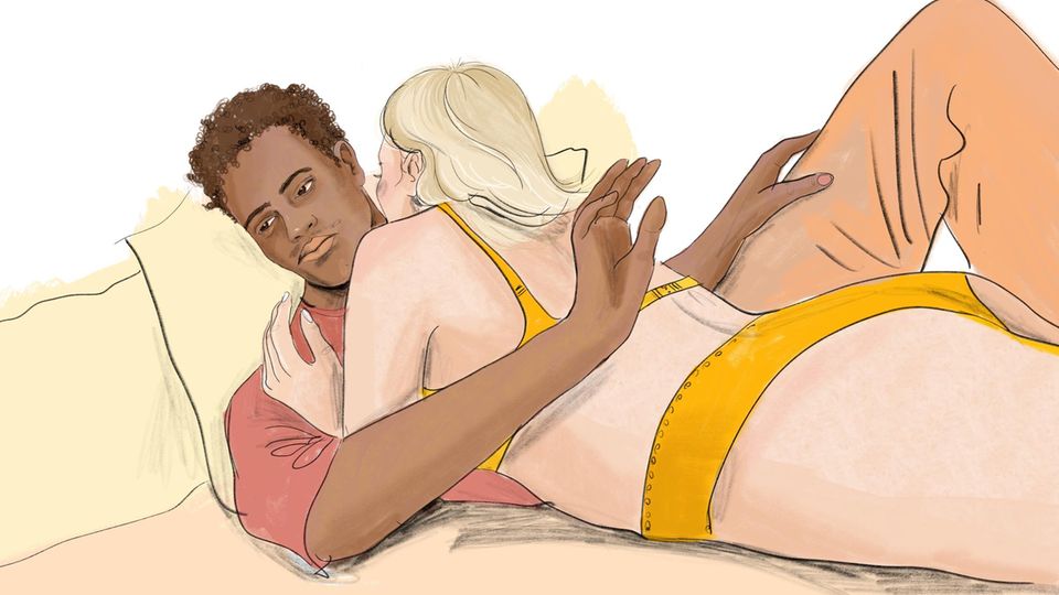 Sex: Die Illustration zeigt eine Frau die versucht ihren Mann zu verführen dieser weist sie jedoch ab und ist Lustlos