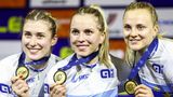 Lea Sophie Friedrich (r.), Emma Hinze, Pauline Sophie Grabosch (l.) sind in der Erfolgsspur. 2023 gewannen die Bahnradfahrerinnen den WM-Titel im Teamsprint, ein halbes Jahr später wurden sie Europameisterinnen (Bild). Das nächste Ziel lautet: Olympia-Gold