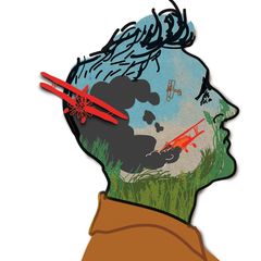 Illustration-Tinnitus: Mann mit Propellern im Ohr