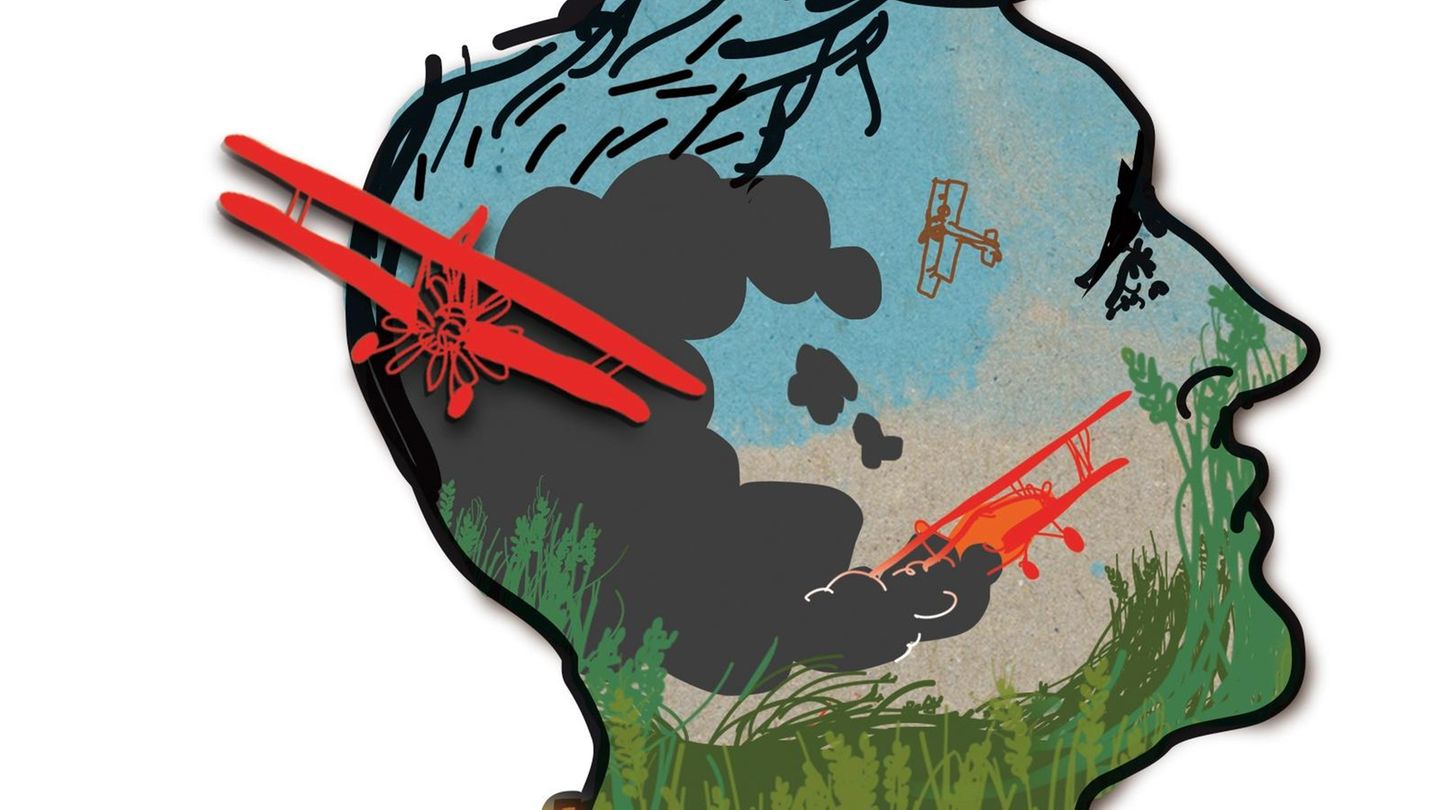 Illustration-Tinnitus: Mann mit Propellern im Ohr