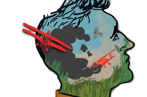 Illustration-Tinnitus: Mann mit Propellern im Ohr