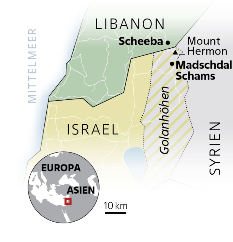 Karte Golan Israel Libanon Eine Karte zeigt die Golanhöhenzwischen Syrien, Israel und dem Libanon