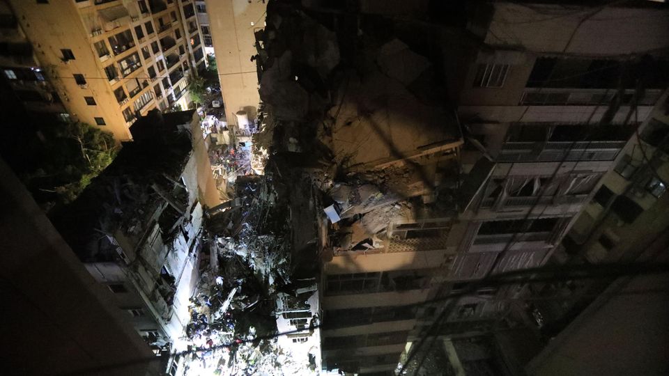 Destroyed building in Beirut View from above of the hit buildings in Beirut