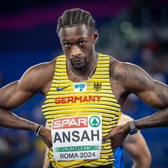 Owen Ansah nach dem Rennen bei der Leichtathletik-EM in Rom