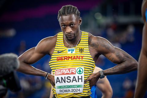 Owen Ansah nach dem Rennen bei der Leichtathletik-EM in Rom