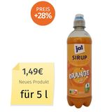 Farblich ähnlich, aber unterschiedlich groß: die alte und die neue Flasche Getränkesirup von Ja!