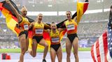 Lisa Mayer, Rebekka Haase, Gina Lückenkemper und Alexandra Burghardt errannten im Stade de France Olympia-Bronze