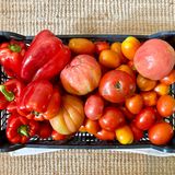 Tomaten und Paprika in einem Korb