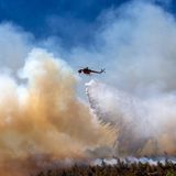 Mittlerweile sind laut Bürgerschutzministerium knapp 700 Feuerwehrleute mit rund 200 Löschfahrzeugen im Einsatz, zudem Hunderte Freiwillige sowie 16 Löschflugzeuge und 17 Löschhubschrauber. Der hier überfliegt einen Brand in Dione bei Athen